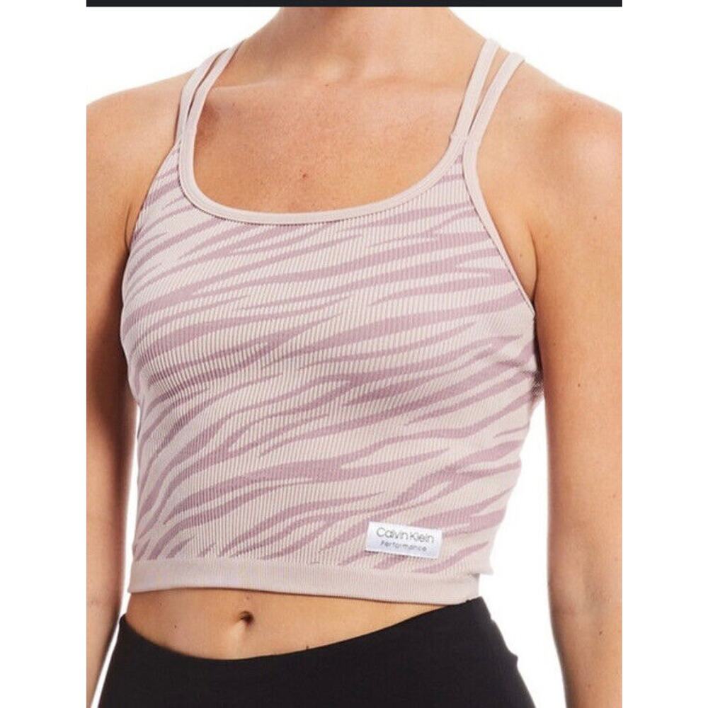 Calvin Klein Crop Top XS Women's Textured Zebra Print Pink Stretch Racerback